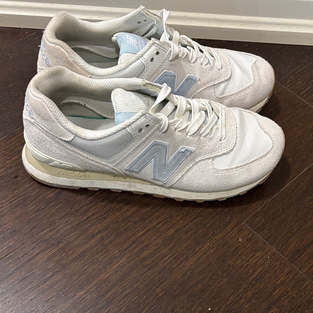 New Balance Off-White and Pale Blue Sneakers